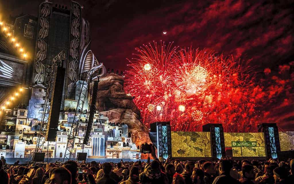 Attendees enjoy the fireworks show on MDLBEAST festival 2019