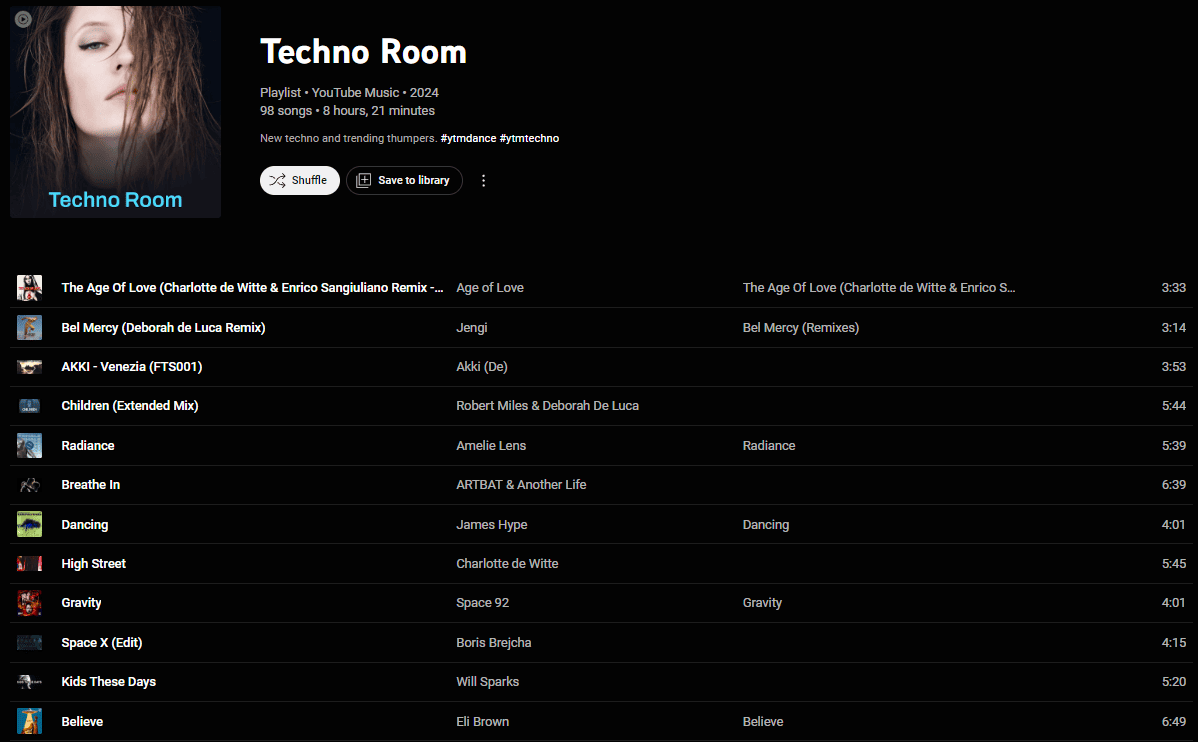 “Techno Room” Playlist on YouTube Music 1 “Techno Room” Playlist on YouTube Music