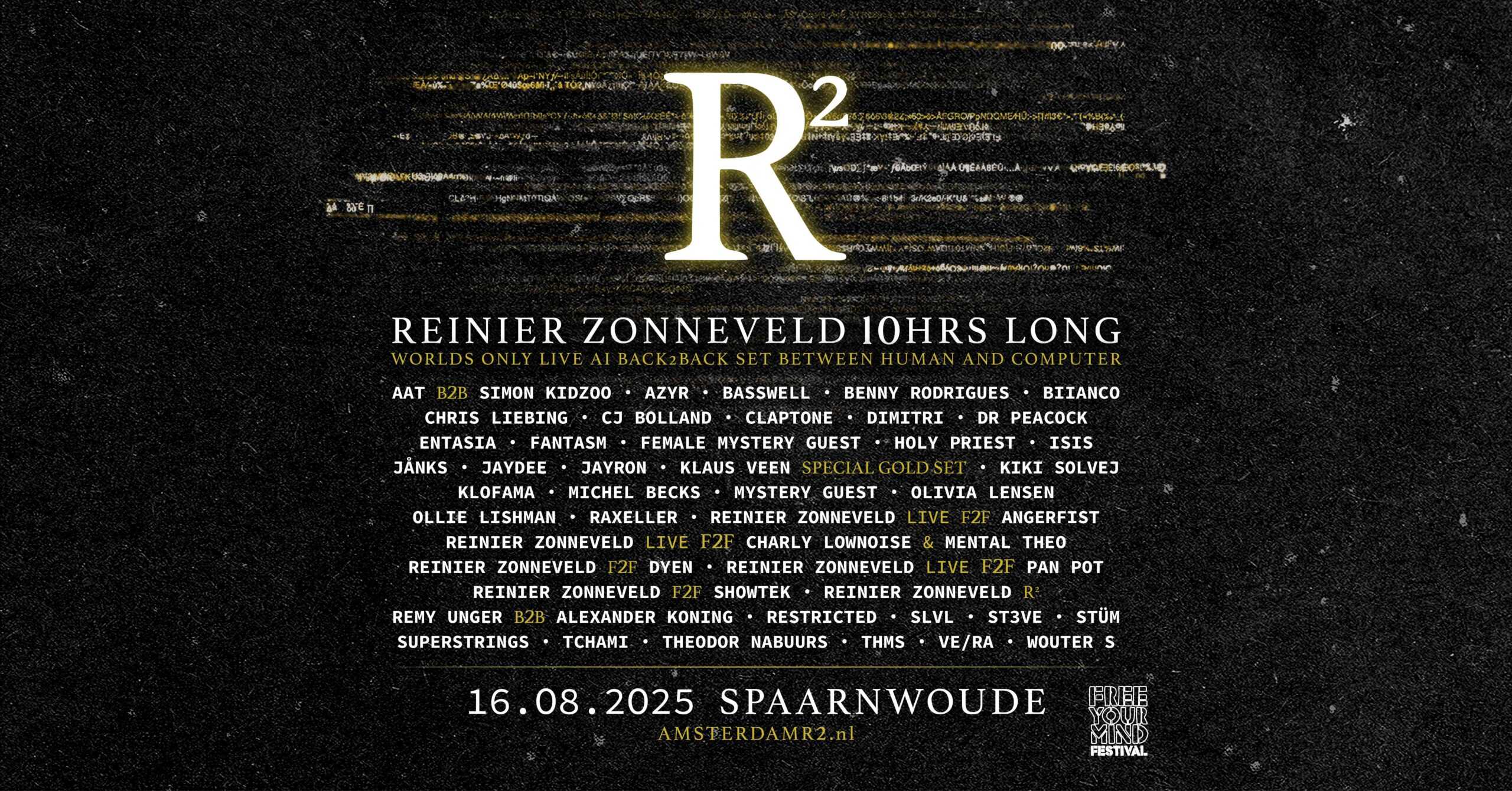 R² Festival Returns With Massive Lineup Featuring AI Performance Technology 1 Reinier Zonneveld's R² Festival Announces Star-Studded Second Edition! - Content Image (Lineup Banner)
