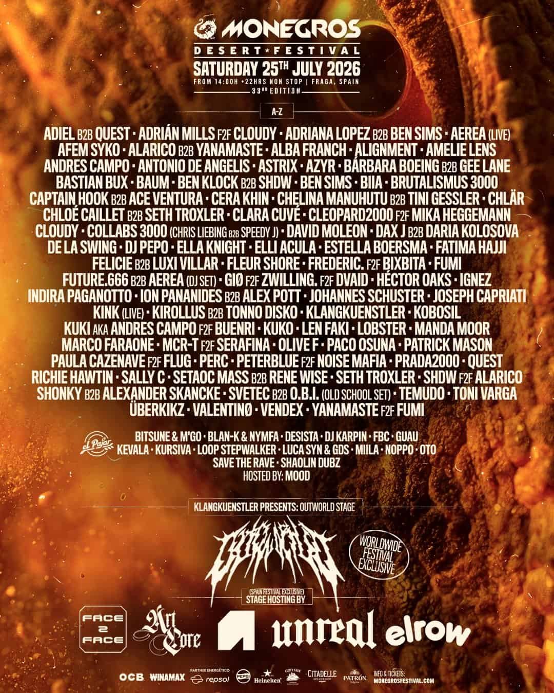 Monegros Desert Festival 2026 Announces Its First Simultaneous Double Closing 3 Monegros Desert Festival 2026 full A to Z line-up poster