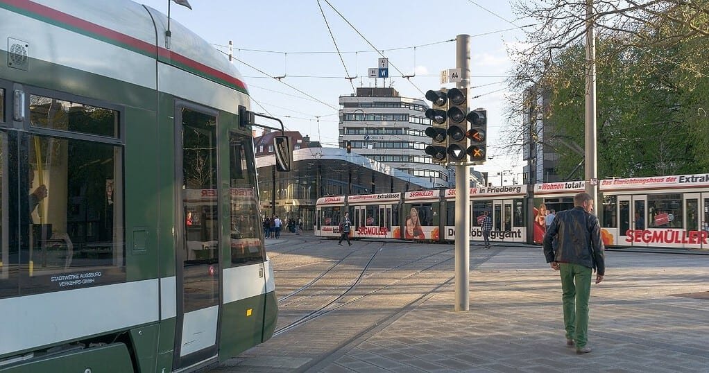 Tram in Augsburg city centre, home of the TECHNOTRAM rave Tram in Augsburg city centre, home of the TECHNOTRAM rave
