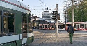 Tram in Augsburg city centre, home of the TECHNOTRAM rave