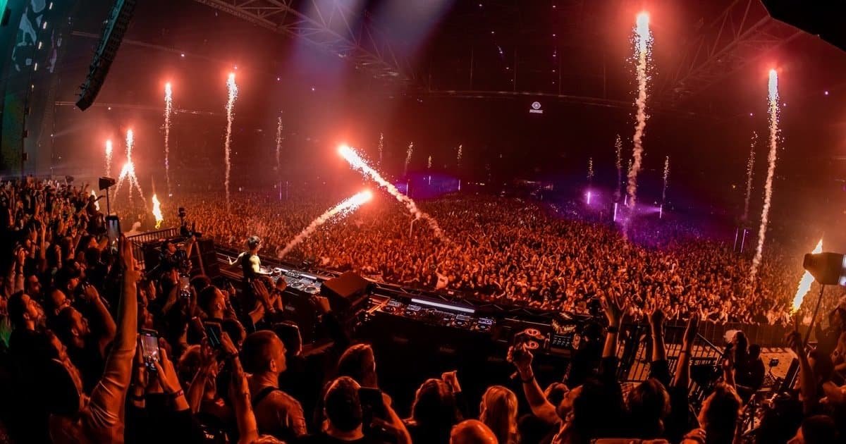 AMF crowd and pyrotechnics at the Johan Cruijff ArenA during Amsterdam Dance Event AMF crowd and pyrotechnics at the Johan Cruijff ArenA during Amsterdam Dance Event