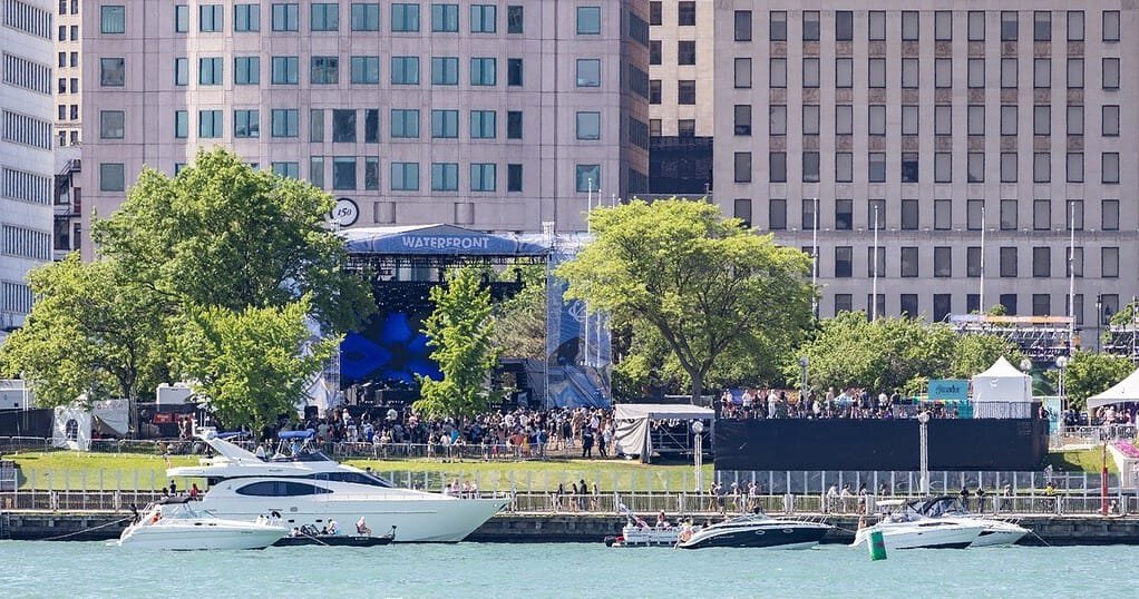 Crowd at the Waterfront stage of Movement Music Festival, Hart Plaza, Detroit, May 2026