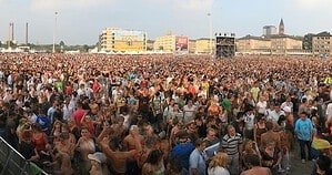 Vast crowd filling the Love Parade 2007 site in Essen, an example of the biggest crowds for a DJ set