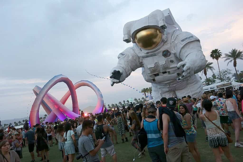 Escape Velocity astronaut and Lightweaver art installations at Coachella 2014