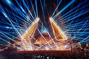 Starlight Festival main stage lasers over the Great Pyramids of Giza, October 2026