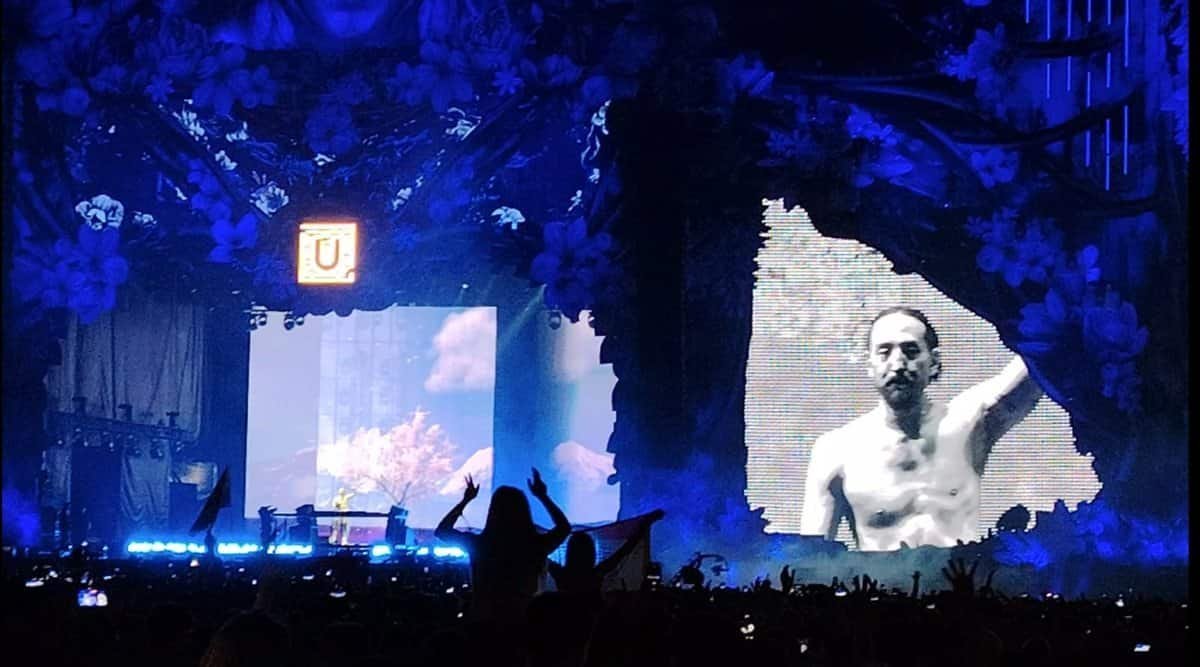 Steve Aoki, 48, on the main stage screens at Untold Festival 2024 in Cluj-Napoca