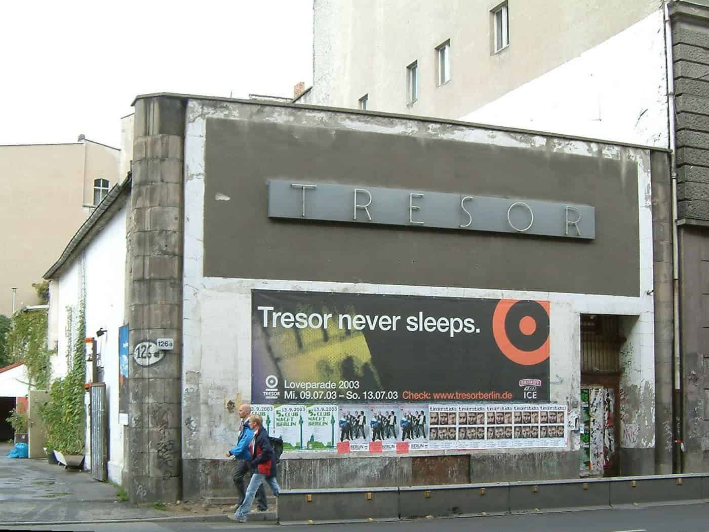 Inside Tresor Berlin: Photos, Videos and the Story of the Vault (2026) 4 The original Tresor entrance on Leipziger Strasse in 2003 with a Tresor never sleeps poster